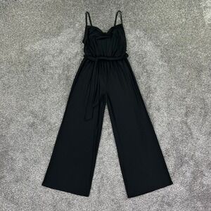 Forever Rose Couture Black Spaghetti Strap Wide Leg Belted Jumpsuit Womens Large